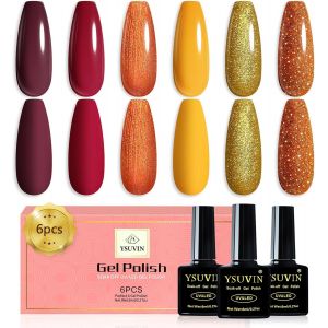 Vernis Semi Permanent Automne, 6 Couleurs Automne Hiver Paillettes Orangé Jaune Vin Rouge Foncé Or Citrouille Vernis À Ongles Soak Off Uv Diy Kit De Manucure, Halloween Cadeaux Beauté - Neuf