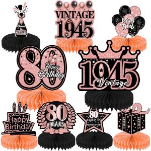 Centre De Table Décorations Anniversaire 9 Pcs Decoration Table Anniversaire 80 Ans Deco Nid D'abeille En Rose Et Noir Cellulaire Fournitures De Fête Pour Hommes Femmes - Neuf