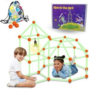 100 Pcs Kit Construction Cabane Enfant Brillent Dans Le Noir - Stem Jeu De Construction Cabane | Cabane Enfant A Construire | Kit Cabane Enfant +5 Ans | Construction Cabane Enfant Intérieur/Extérieur - Neuf