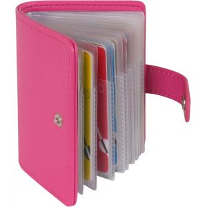 Leather Credit Card Holder with 40 Slots Button, Pink-red, Modern - Neuf