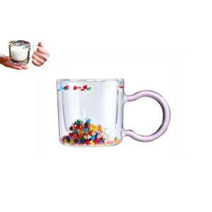 Verre &Agrave; Double Paroi Avec Motif C?Ur Et Anse - 200 Ml - Rose - Neuf