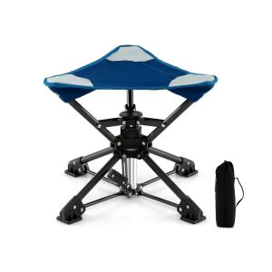 Tabouret de camping pliable 43 x 39 x 37 cm assise ergonomique rotation &agrave; 360&deg; style camouflage en m&eacute;tal bleu Helloshop26 20_0014163 - Neuf