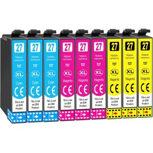 Lot de 27 cartouches d'encre XL 27XL compatibles avec Epson 27XL pour Epson WF 3620 Workforce WF-3640 WF-7720 WF-7710 WF-7610 (3 cyan, 3 magenta, 3 jaunes) - Neuf