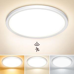 KAL-Plafonnier Led Avec Détecteur De Mouvement, 3000K/4000K/6500K 18W Étanche Ip44 Lampe De Plafond Rond, Équipé D`Un Détecteur De Radar, Adapté Pour Couloir, Escalier Et Garage, 22 Cm - Neuf