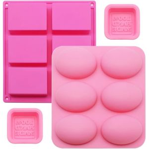 Pack De 4 Silicone Savon Des Moules Avec 6 Cavités Rectangle Et Ovale Des Moules En Silicone, Sans Bpa, Rose Savon Des Moules Pour La Fabrication De Savon, De Muffins, De Boudin, De Jello, Brownie Au Chocolat Et Le Gâteau Au Fromage - Neuf