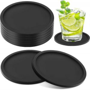 Conception Épaisse (0,2 Pouce) Tasses Rondes Sous-Verres Ensemble De 8,Sous-Verres En Silicone Pour Boissons,Dosettes De Café Beer Bar Mat (Noir) - Neuf
