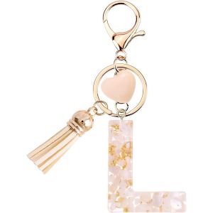 Kal-Porte-Cl&eacute;s Pour Fille - Pendentif En Forme Coeur - Porte-Cl&eacute;s Avec Lettre Porte-Cl&eacute;s Fille Initiale- Cadeau Pour Femme Gland Or Porte Clef Femme - Neuf