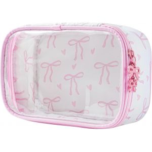 Trousse De Maquillage Transparente Pour Femmes Et Filles Petite Trousse De Voyage Avec Noeud Rose Trousse Cosm&eacute;tique Mignonne Pour Sac &Agrave; Main Cadeaux D'Anniversaire - Neuf