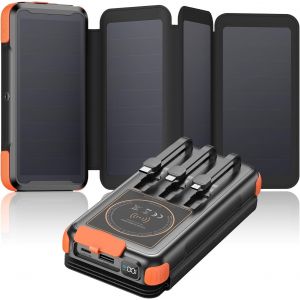 Solar External Battery 25000 Mah ¿ Wireless Solar Power Bank Charger With 3 Cables And 4 Solar Panels ¿ 20w Fast Charging Powerbank With Usb C ¿ Flashlight For Outdoor Use - Neuf