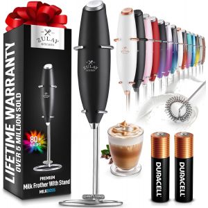 LETNERNY-Mousseur À Lait Electrique - Mousseur Lait Avec Support En Acier Inoxydable - Mini Mousseur À Café Pour Latte - Avec Support - Noir - Neuf