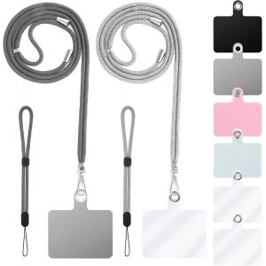 Tianyi-Lot De 2 Cordons Tour De Cou Pour T&eacute;l&eacute;phone Portable + 2 Dragonnes De T&eacute;l&eacute;phone + 6 Patchs De Sangle De T&eacute;l&eacute;phone, Cordon Crois&eacute; En Nylon, Sangles De Poignet En Nylon, Patch En Pvc Avec Anneau - Neuf