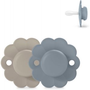 Lot De 2 Sucettes B&eacute;b&eacute; 6/18 Mois,Sucette Ronde Avec T&eacute;tine Sym&eacute;trique Sx Pro En Silicone,R&eacute;versible,Plate,Flexible,Respecte Le D&eacute;veloppement Buccodentaire,Wonder Gray/Lake - Neuf