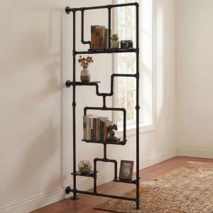 S&eacute;parateur de pi&egrave;ce avec &eacute;tag&egrave;re HWC-P10, &eacute;tag&egrave;re de salon, &eacute;tag&egrave;re de rangement, m&eacute;tal industriel m&eacute;lamin&eacute; MVG 203x80x20cmnoir - Neuf