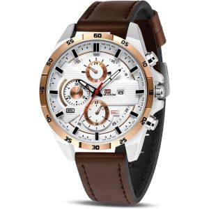 Kalanka-Montres Pour Hommes, Montre Chronographe De 55mm, Montre &Agrave; Analogique Quartz Avec Bracelet En Cuir Et Date, Grand Cadran Mode Affaire Montres-Bracelets Cadeau El&eacute;gant Pour Homme - Neuf