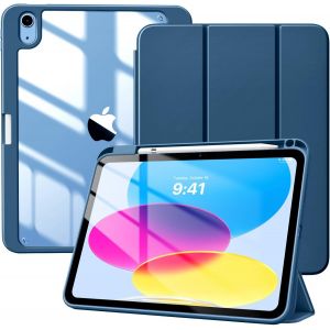 Coque pour iPad A16 11&egrave;me G&eacute;n&eacute;ration 11 Pouces 2025,iPad 10&egrave;me G&eacute;n&eacute;ration 2022 10,9 Pouces avec Porte Stylet,&Eacute;tui Tri-Fold Transparente,Housse avec Veille/R&eacute;veil Auto, Bleu Marine Fonc&eacute; - Neuf