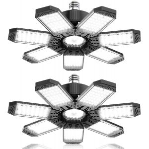 Subzonal-Clairage Led Garage 200w 2 Pi&egrave;ces - 20000lm Puissant Plafonnier D&eacute;formable &Agrave; 7 Panneaux Ajustables 6500k E26/E27 Pour Garages, Entrep&ocirc;t, Cave, Atelier - Neuf