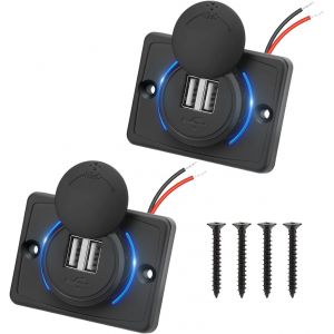 JGD-2 Pi&egrave;ces Prise de Chargeur de Voiture Double USB 4.8A avec Interrupteur, 12V/24V Panneau de USB Commande Double Port Chargeur, Pour Voiture, Marine, Camping-Car, SUV - Neuf