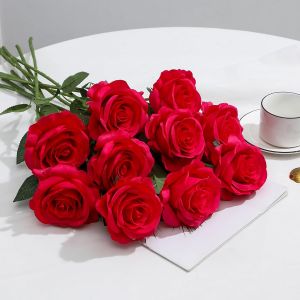 Lot de 10 roses artificielles en soie fuchsia r&eacute;alistes pour cr&eacute;ations artisanales, bouquets de mariage, arrangements, f&ecirc;tes, d&eacute;corations d'int&eacute;rieur - Neuf