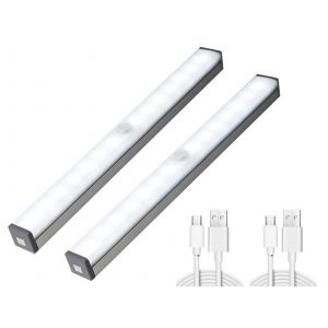 Lot De 2 Lampes Led Blanches &Agrave; D&eacute;tecteur De Mouvement De 50 Cm, &Agrave; Intensit&eacute; Variable, Pour Sous-Placard. - Neuf