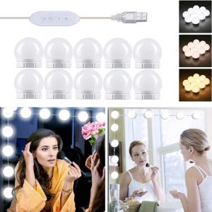 KALANKA-Lampe de Miroir LED Style Hollywood 10 Ampoules, C&acirc;bles parfaitement Cach&eacute;s, 3 Couleurs et 10 Intensit&eacute;s, Lumi&egrave;re Miroir USB pour Coiffeuse Maquillage, Boule LED Coiffeuse Adhesif pour Makeup - Neuf