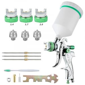 Pistolet pulvérisateur de peinture haute pression professionnel, kit de pistolet pulvérisateur pneumatique à alimentation par gravité HVLP 600cc 1,4 mm/1,7 mm/2,0 mm, 3 buses - Neuf