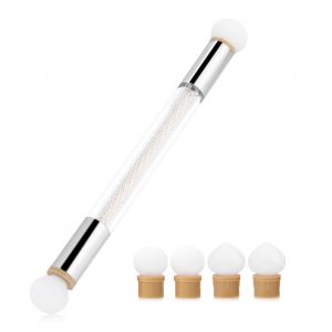 Pinceau Double Embout Pour Nail Art Gel Uv, Degrade De Couleurs, 4 Tetes En Silicone Supplementaires, Blanc - Neuf
