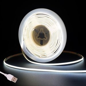 Ruban Led Cob 3m,5v Usb Bande Chambre Blanc Froid 6500k,480leds/M Cri90 Flexible Led Tv 4mm,Fancy Lumiere Bandeau Gaming,Adhésif Reglette Led Pour Cuisine,Armoire,Miroir,Fête Diy Decor - Neuf