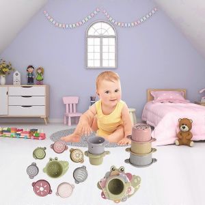 Jouets pour enfants, tasses num&eacute;riques superpos&eacute;es, jouet de bain couleur paille - Neuf