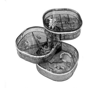 Organisateur Boite A Bijoux, Boite A Bijoux Femme, 3 Couches Bo&icirc;te &Agrave; Bijoux 360 Degr&eacute;s, Trousse &Agrave; Bijoux De Voyage De Rangement Pour Bagues D'oreille Boucles Colliers Bracelets, Transparent/Gris - Neuf