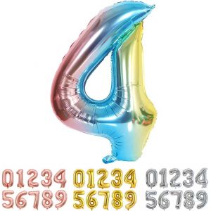 Foil Ballons Chiffre 4 Dégradé Bleu,Grands Ballon Numéro 0 1 2 3 4 5 7 8 10-19 20-29 30-39 40 50 60 70 80 90 100,Décoration pour Mariages Party et Anniversaires Fête - Neuf