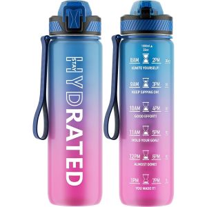 Eryi-Gourde, 1l Gourde Sport Avec Paille Et Graduée, 1 Litre Étanche Bouteille D'eau Avec Brosse, Gourdes Motivation Sans Bpa Pour Fitness, Bureau, L'école, Yoga - Neuf