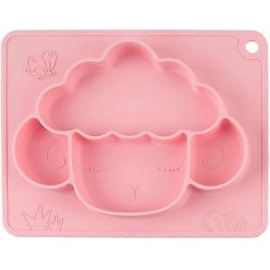 Assiettes Divis&eacute;es En Silicone Pour Tout-Petits - Assiette En Forme D'agneau Amusante Avec Napperon Int&eacute;gr&eacute; Pour Les Tout-Petits - Tapis D'alimentation Pour B&eacute;b&eacute;s Gar&ccedil;ons Filles (Rose) - Neuf