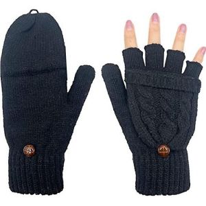 Gants D'hiver Pour Femmes Laine Chaude Tricoté Convertible Mitaines Sans Doigts - Neuf