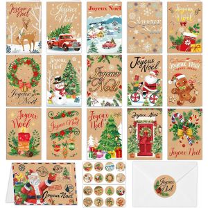 16 Carte De Noel Avec Enveloppe Et Autocollant,Carte Joyeux Noel Carte De Voeux Noel En Papier,Cartes De Noel,Carte Noel,Autocollant Noel Stickers Noel Pour Cadeau Noel,Cadeaux Noel - Neuf
