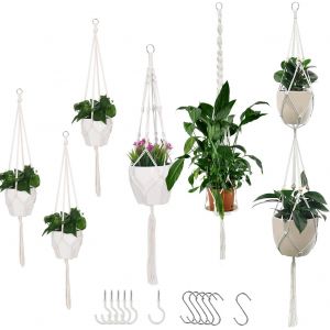 ASFASFq-6Pièces Macramé Pot Suspendu en Coton Macramé avec 12Crochets,Suspension Plante Macramé Fourni,Support Pots Suspendu pour Fleur,Macramé Suspension Plante Corde,Décoration de la Maison Jardin - Neuf