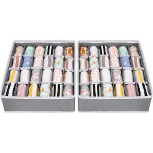 Tianyi-Joyoldelf - Lot De 2 Bo&icirc;tes De Rangement En Tissu, Pour Ranger Chaussettes, &Eacute;charpes, Soutien-Gorge, 24 Compartiments Pliables - Neuf