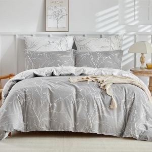 Underzy Parure De Lit 2 Pièces En Microfibre Avec Housse De Couette De 150 X 220 Cm Et 1 Taie D'oreiller De 50 X 75 Cm, Gris/Blanc - Neuf