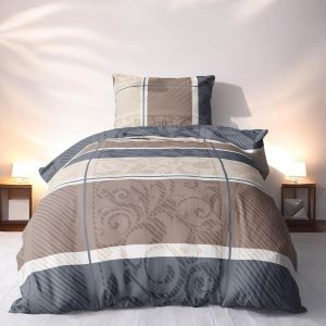 Ulteronixshop-Parure De Lit 2 Pi&egrave;ces En Flanelle 135 X 200 Cm - Taupe Beige - 100 % Coton - Taie D'oreiller 80 X 80 Cm + Housse De Couette 135 X 200 Cm - Neuf