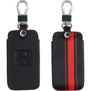 ERYI-Accessoire Clé De Voiture Compatible Avec Renault Smart Key 4-Bouton (Keyless Go Uniquement) - Coque De Protection En Simili Cuir - Bande De Couleur Rouge-Noir - Neuf