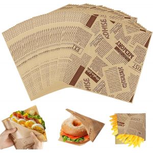 Kal-Sac En Papier Pour Sandwich, 400 Feuilles Papier Emballage Alimentaire Sachet Kraft 15x15 Cm, Sac À Burger, Feuille De Papier Journal Alimentaire, Sacs En Papier Pour Wrap Burger Frites Gâteaux - Neuf