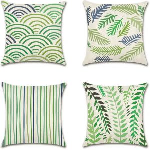 Eryi-Extérieur Housse De Coussin, Lot De 4 Imperméable Vert Géométrique Motif Canapé Taie D'oreiller Pour Patio Jardin Salon Chambre Décoration, 50x50cm - Neuf