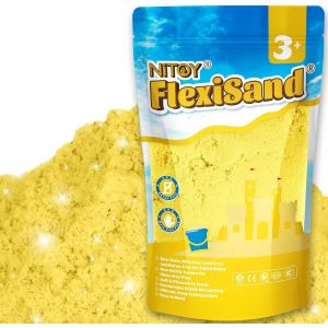 MDY-FlexiSand Sable de jeu, 1 kg, ne sèche jamais - Pour enfants de 3 ans et plus - Recharge en vrac pour jouets sensoriels - Idéal pour façonner, presser et mouler - Jaune - Neuf