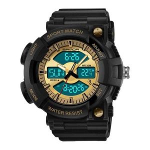 Montre &Eacute;lectronique &Eacute;tanche &Agrave; Double Affichage Pour Homme - Dor&eacute; - Neuf