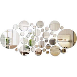 36pcs Stickers Miroir En Acrylique Autocollants Muraux Décoratifs Stickers Muraux Ronds Au Design Moderne Miroir Mural Pour Salon Et Chambre Decoration,6 Tailles - Neuf