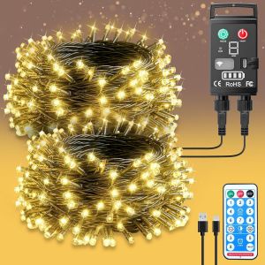 Guirlande Lumineuse À Pile Rechargeables Intérieur Extérieur Led 20m 200 Led Avec Télécommande Et Minuterie, 8 Modes D'éclairage Étanche Ip44 Pour Décoration Maison, Noel, Jardin, Mariages - Neuf