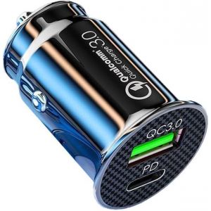 Chargeur Telephone Voiture Double Usb-C Et Usb-A - Adaptateur Mini Allume-Cigarette 36W &Agrave; 2 Ports - Chargeur De T&eacute;l&eacute;phone Pour Voiture Avec Quick Charge 3.0 Et Power Delivery 3.0 &iquest; Noir - Neuf