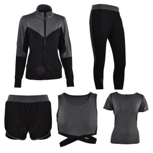 Ensemble De Sport 5 Pieces Pour Femme, Survetement De Yoga, Fitness, Gym (Gris Xl) - Neuf