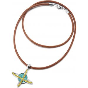 Kal-Bleu Plan&egrave;te Saturne Pendentif Avec Strass, Unisexe Collier Pour Homme Femmes - Avec Brun Cordon En Cuir - Neuf