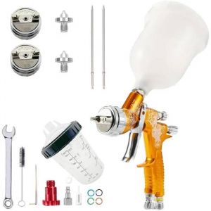 Pistolet HVLP Pulv&eacute;risateur d'Air 1,3mm/1,8mm Buse Acier Inox Kit Peinture 600ml + Tasse 400ml. - Neuf