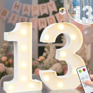 Chiffres Lumineux Pour 13e Anniversaire Pour Filles, Chiffres Lumineux &Agrave; Del Pour Toile De Fond De F&ecirc;te, Anniversaire De Mariage, D&eacute;coration Murale &Agrave; Distance U2013 Blanc Froid Et Blanc Chaud 13 - Neuf